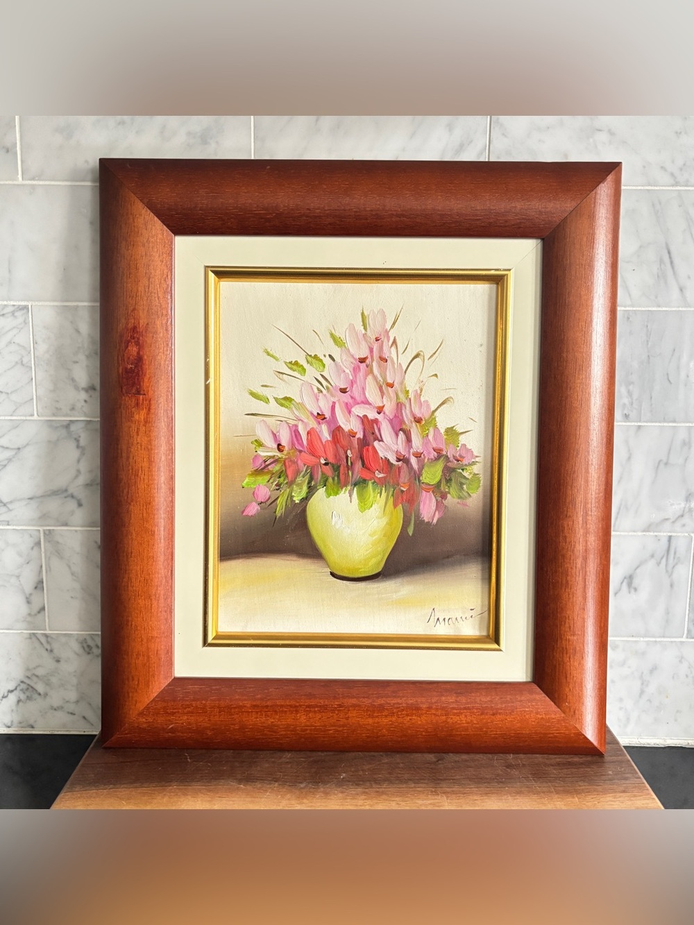 Vintage Framed and Signed Original Still Life Painting of Flowers
